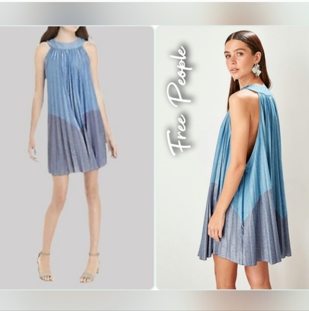 Free People Womens Pleated Love Metallic Mini Dress Small